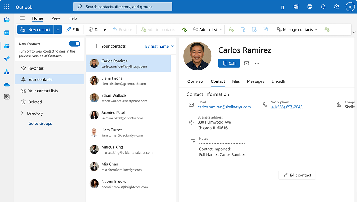 Contatos do 3CX no Microsoft 365