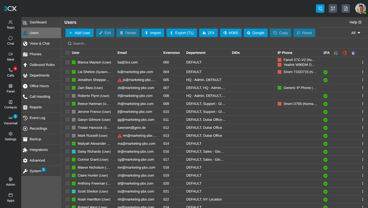 3CX SMB - PABX 3CX Hospedado - Configurações do Sistema