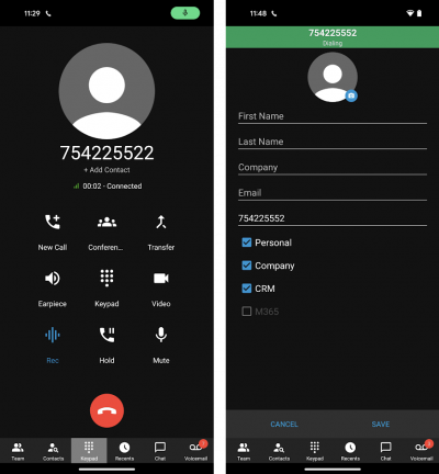 Adição de um contato ao M365 ou CRM usando o App 3CX para Android Adição de um contato ao M365 ou CRM usando o App 3CX para Android