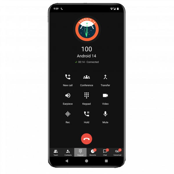 Menu de chamada em um celular com Android 14