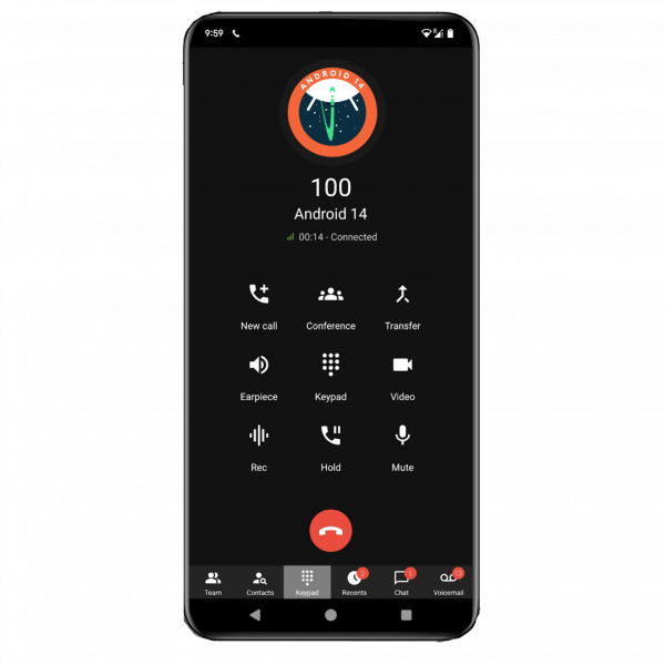 Menu de chamada em um celular com Android 14 Menu de chamada em um celular com Android 14