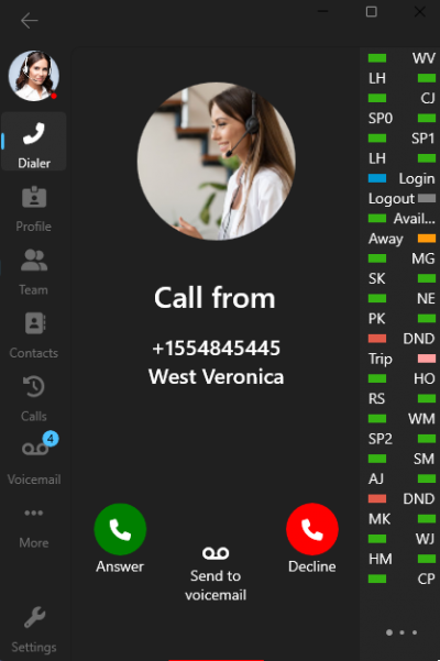 Tela de chamada com BLF no Windows Softphone Beta 3