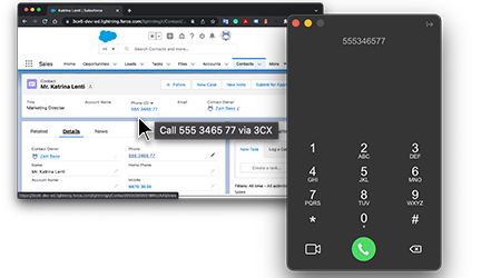 Inicie chamadas com um único clique diretamente do seu CRM ou página da web.