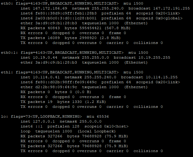 Tela do comando ifconfig.