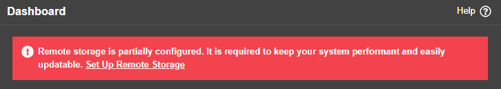 Notificações para configuração de armazenamento remoto não configurado ou parcialmente configurado Notificações para configuração de armazenamento remoto não configurado ou parcialmente configurado