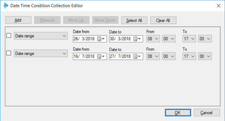 O editor de Data e Hora no Call Flow Designer 3CX