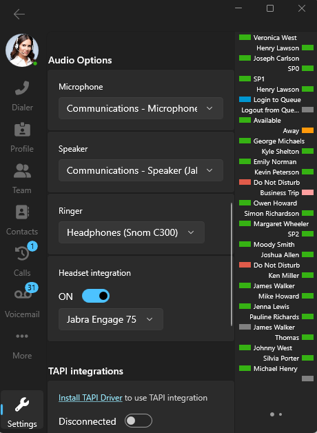 Opções de Áudio no Softphone 3CX