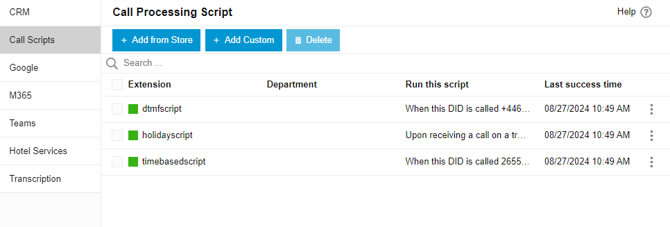 Armazenamento de scripts de processamento de chamadas