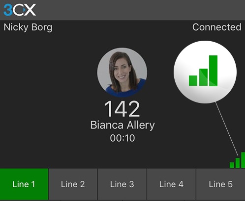 Novo indicador de qualidade de chamada para os aplicativos VoIP 3CX para iOS.