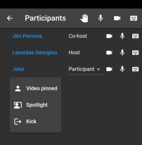 Recursos adicionados para Coanfitriões no painel de Participantes Recursos adicionados para Coanfitriões no painel de Participantes