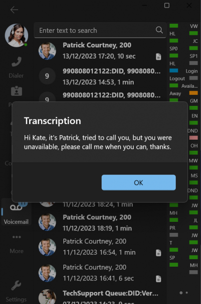 Transcrições do Correio de Voz do 3CX no Windows Softphone Beta 4 Transcrições do Correio de Voz do 3CX no Windows Softphone Beta 4