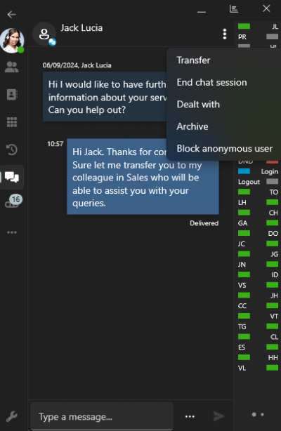 Transferência de Chat Transferência de Chat